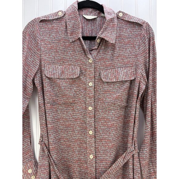 11 1 Tylho Striped Button Front Shirt Dress Belted Midi Size Medium NWOT - Picture 3 of 7